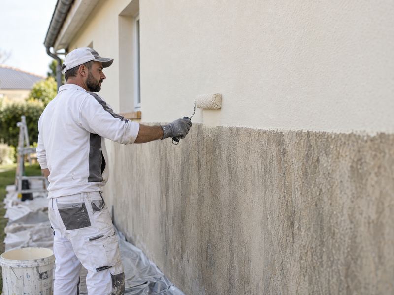 Application d'une peinture de façade au rouleau